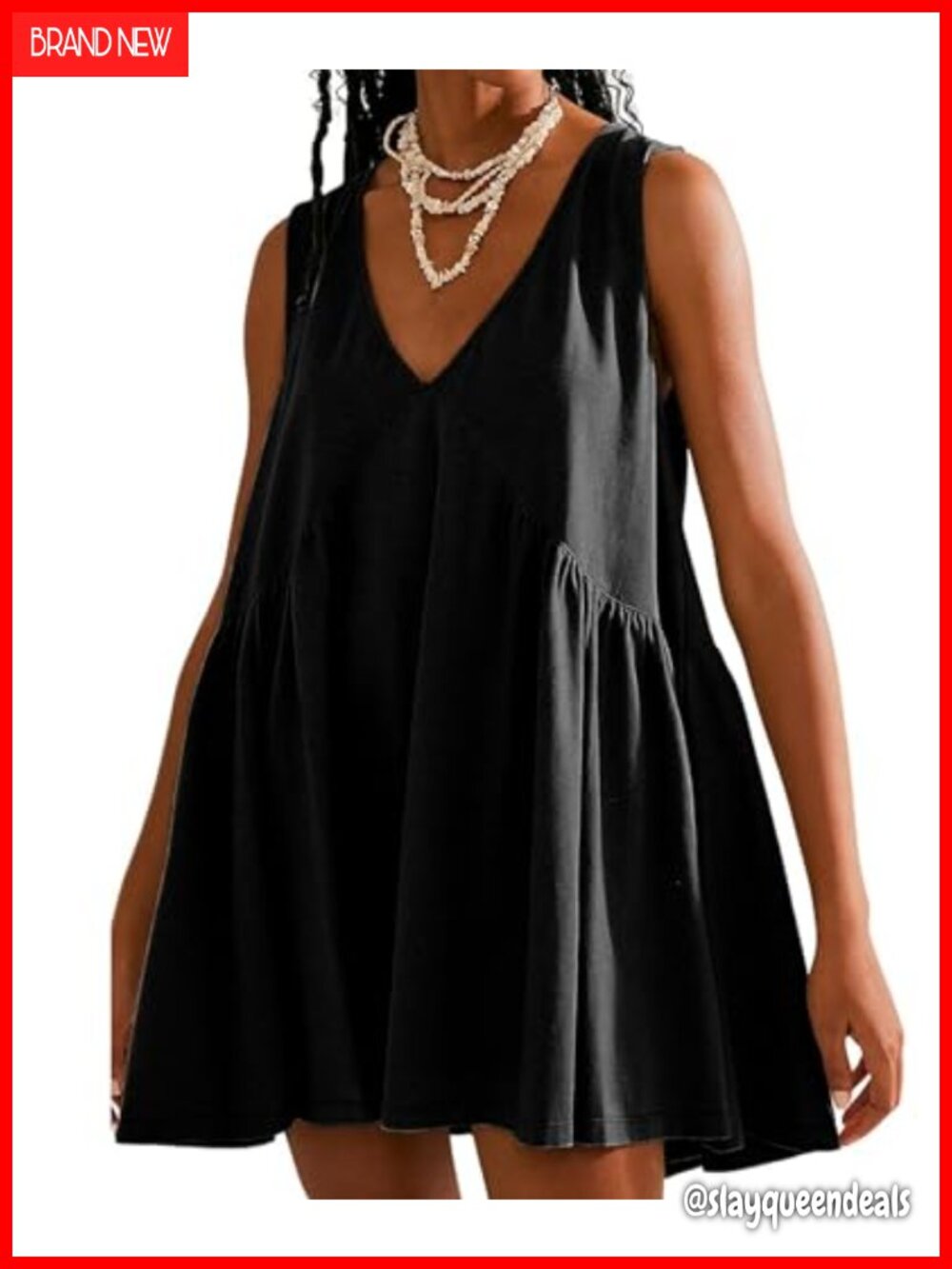 V Neck Sleeveless Mini Dress Pleated A-Line Sundress